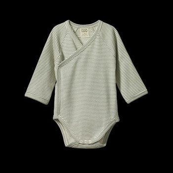 Kimono Long Sleeve Bodysuit - Nettle Pinstripe - NB