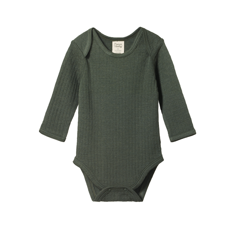 Long Sleeve Pointelle Bodysuit - Thyme