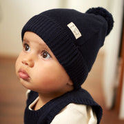 Alpine Merino Pom Pom Beanie - Navy