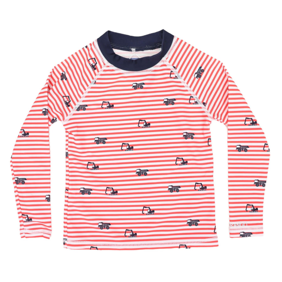 Truck Print Long Sleeve Striped Rashie - Red/White