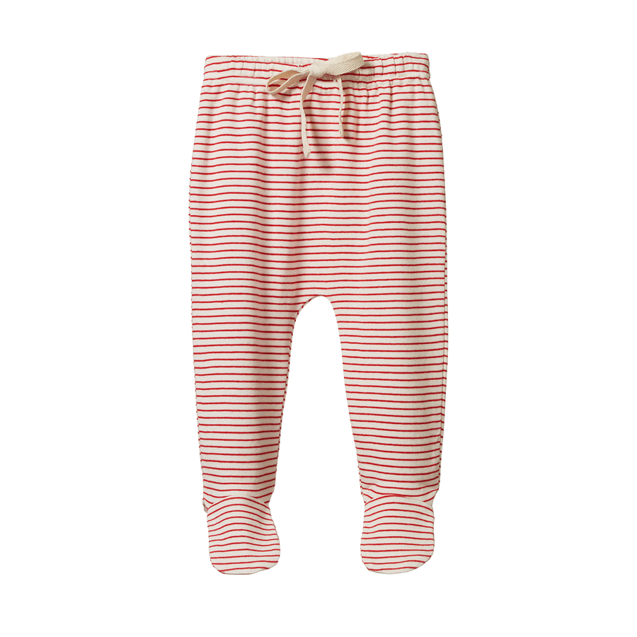 Footed Rompers- Red Pinstripe