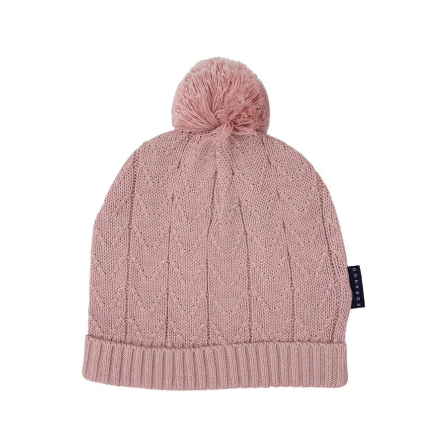 Textured Knit Beanie - Dusky Pink Chevron