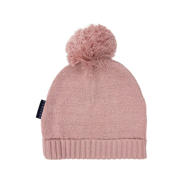 Textured Knit Beanie - Dusky Pink Dots