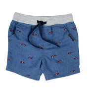 Race Car Embroidered Shorts - Light Blue
