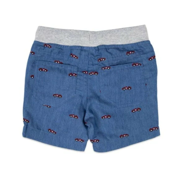 Race Car Embroidered Shorts - Light Blue