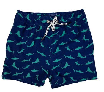 Shark Print Boardies-Navy