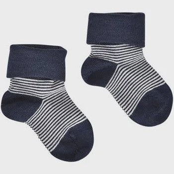 Merino Turn-Over Top Socks- Navy/Cream Stripe