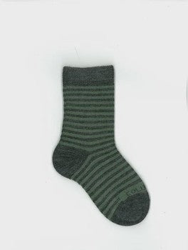 Merino Crew Sock - Dark Grey/Green Stripe