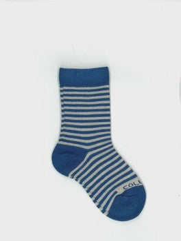 Merino Crew Sock - Blue/Mid Grey Stripe