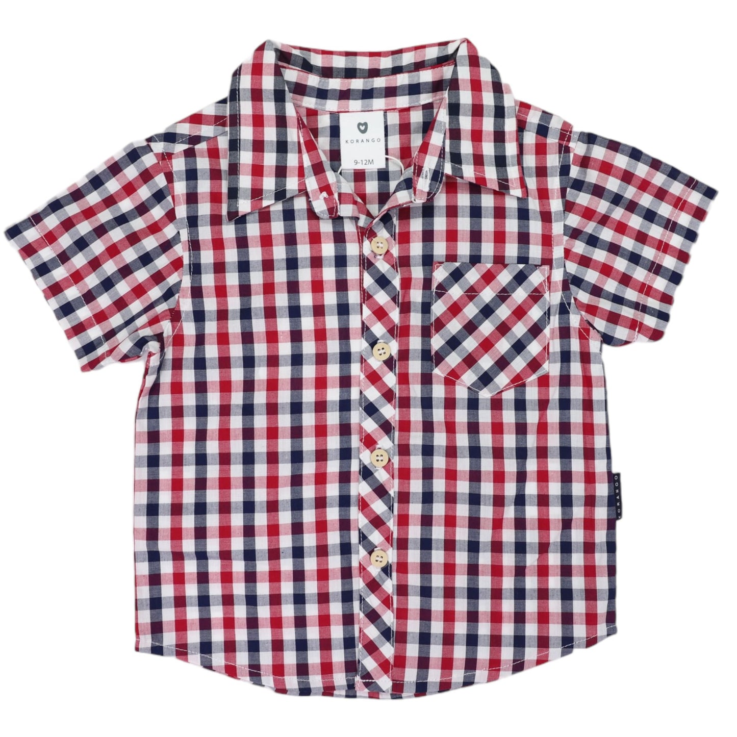Short Sleeve Button Up Shirt-Red Check
