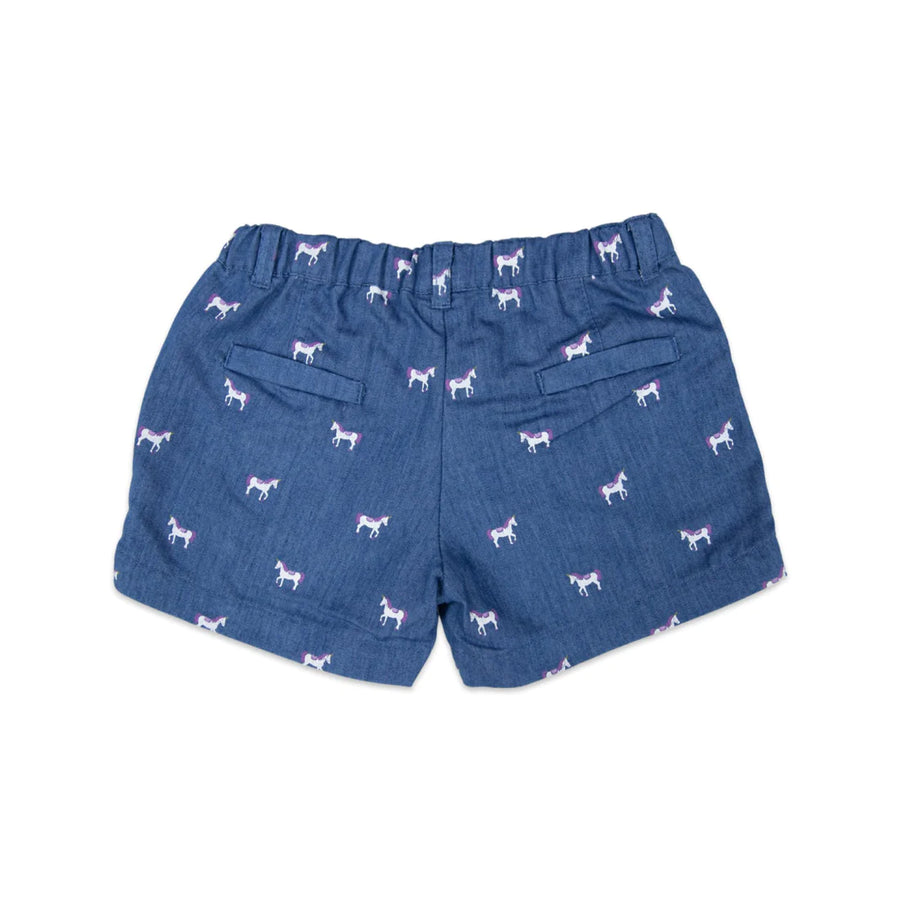 Unicorn Embroidered Shorts - Light Blue