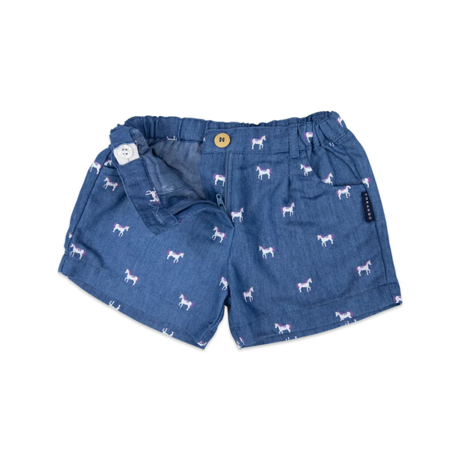 Unicorn Embroidered Shorts - Light Blue